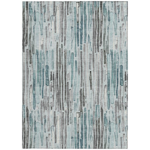 HomeRoots 5' Durable Teal Blue and Gray Striped Area Rug - Stylish, Washable, Indoor & Outdoor Comfort Solution 8' X 10' 617701