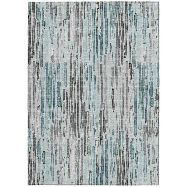 HomeRoots 5' Durable Teal Blue and Gray Striped Area Rug - Stylish, Washable, Indoor & Outdoor Comfort Solution 8' X 10' 617701