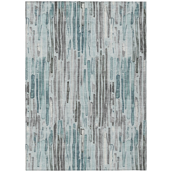 HomeRoots 5' Durable Teal Blue and Gray Striped Area Rug - Stylish, Washable, Indoor & Outdoor Comfort Solution 8' X 10' 617701