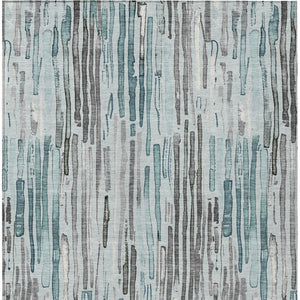 HomeRoots 5' Durable Teal Blue and Gray Striped Area Rug - Stylish, Washable, Indoor & Outdoor Comfort Solution 9' X 12' 617702
