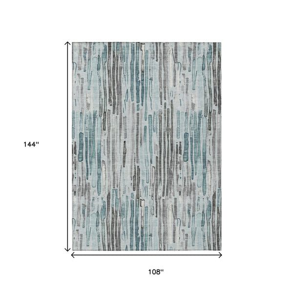 HomeRoots 5' Durable Teal Blue and Gray Striped Area Rug - Stylish, Washable, Indoor & Outdoor Comfort Solution 9' X 12' 617702