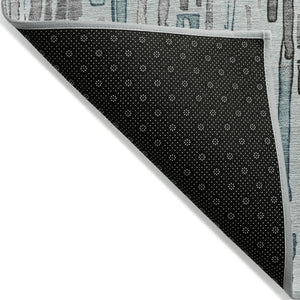 HomeRoots 5' Durable Teal Blue and Gray Striped Area Rug - Stylish, Washable, Indoor & Outdoor Comfort Solution 9' X 12' 617702
