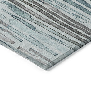 HomeRoots 5' Durable Teal Blue and Gray Striped Area Rug - Stylish, Washable, Indoor & Outdoor Comfort Solution 9' X 12' 617702