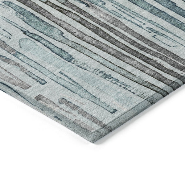 HomeRoots 5' Durable Teal Blue and Gray Striped Area Rug - Stylish, Washable, Indoor & Outdoor Comfort Solution 9' X 12' 617702