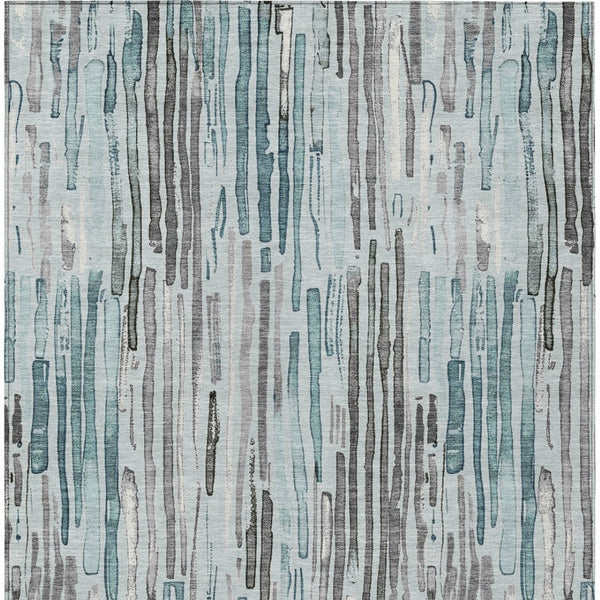 HomeRoots 5' Durable Teal Blue and Gray Striped Area Rug - Stylish, Washable, Indoor & Outdoor Comfort Solution 10' X 14' 617703