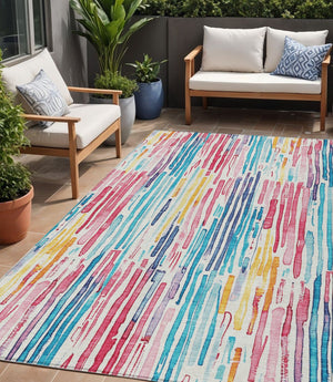 HomeRoots 5' Vibrant Striped Washable Area Rug – Perfect for Indoor & Outdoor Use, Stain-Resistant, Durable Design 5' X 8' 617705