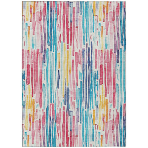 HomeRoots 5' Vibrant Striped Washable Area Rug – Perfect for Indoor & Outdoor Use, Stain-Resistant, Durable Design 5' X 8' 617705