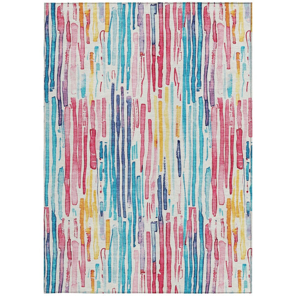 HomeRoots 5' Vibrant Striped Washable Area Rug – Perfect for Indoor & Outdoor Use, Stain-Resistant, Durable Design 5' X 8' 617705