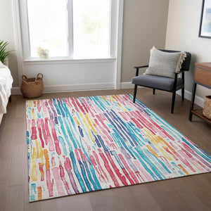 HomeRoots 5' Vibrant Striped Washable Area Rug – Perfect for Indoor & Outdoor Use, Stain-Resistant, Durable Design 5' X 8' 617705
