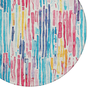 HomeRoots 5' Vibrant Striped Washable Area Rug – Perfect for Indoor & Outdoor Use, Stain-Resistant, Durable Design 8' Round 617706