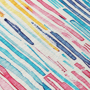 HomeRoots 5' Vibrant Striped Washable Area Rug – Perfect for Indoor & Outdoor Use, Stain-Resistant, Durable Design 8' Round 617706
