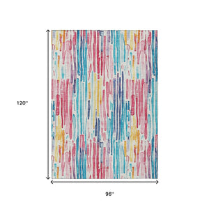 HomeRoots 5' Vibrant Striped Washable Area Rug – Perfect for Indoor & Outdoor Use, Stain-Resistant, Durable Design 8' X 10' 617707