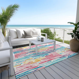 HomeRoots 5' Vibrant Striped Washable Area Rug – Perfect for Indoor & Outdoor Use, Stain-Resistant, Durable Design 8' X 10' 617707
