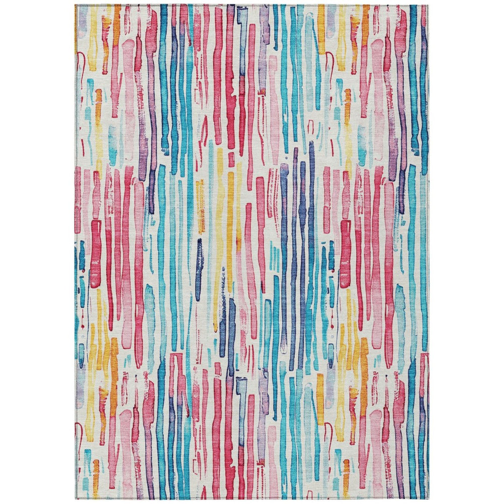 HomeRoots 5' Vibrant Striped Washable Area Rug – Perfect for Indoor & Outdoor Use, Stain-Resistant, Durable Design 8' X 10' 617707