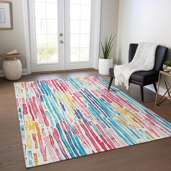 HomeRoots 5' Vibrant Striped Washable Area Rug – Perfect for Indoor & Outdoor Use, Stain-Resistant, Durable Design 8' X 10' 617707