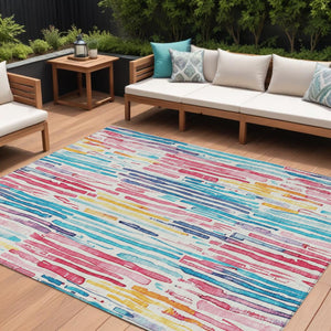 HomeRoots 5' Vibrant Striped Washable Area Rug – Perfect for Indoor & Outdoor Use, Stain-Resistant, Durable Design 10' X 14' 617709