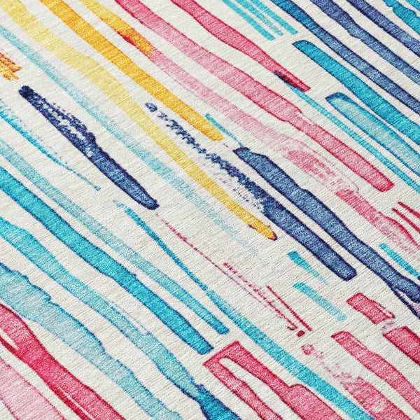 HomeRoots 5' Vibrant Striped Washable Area Rug – Perfect for Indoor & Outdoor Use, Stain-Resistant, Durable Design 10' X 14' 617709