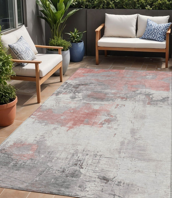 HomeRoots 5' Coral and Gray Abstract Area Rug - Stylish, Washable, Durable for Indoor and Outdoor Spaces 5' X 8' 617717
