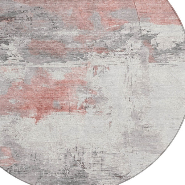 HomeRoots 5' Coral and Gray Abstract Area Rug - Stylish, Washable, Durable for Indoor and Outdoor Spaces 8' Round 617718