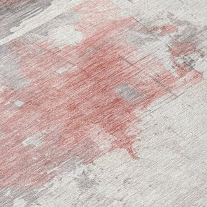 HomeRoots 5' Coral and Gray Abstract Area Rug - Stylish, Washable, Durable for Indoor and Outdoor Spaces 8' Round 617718