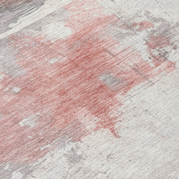HomeRoots 5' Coral and Gray Abstract Area Rug - Stylish, Washable, Durable for Indoor and Outdoor Spaces 8' Round 617718
