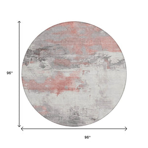 HomeRoots 5' Coral and Gray Abstract Area Rug - Stylish, Washable, Durable for Indoor and Outdoor Spaces 8' Round 617718