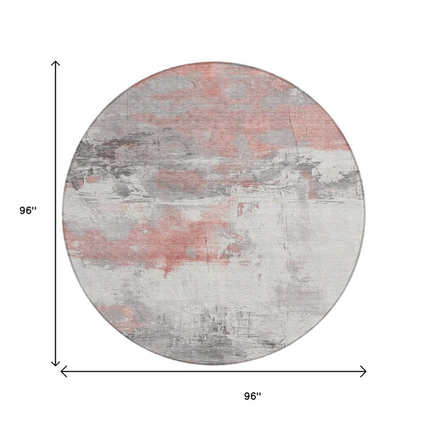 HomeRoots 5' Coral and Gray Abstract Area Rug - Stylish, Washable, Durable for Indoor and Outdoor Spaces 8' Round 617718
