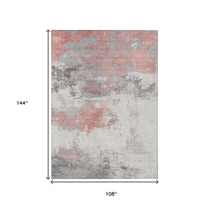HomeRoots 5' Coral and Gray Abstract Area Rug - Stylish, Washable, Durable for Indoor and Outdoor Spaces 9' X 12' 617720