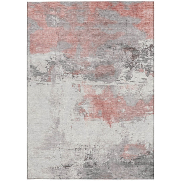 HomeRoots 5' Coral and Gray Abstract Area Rug - Stylish, Washable, Durable for Indoor and Outdoor Spaces 9' X 12' 617720
