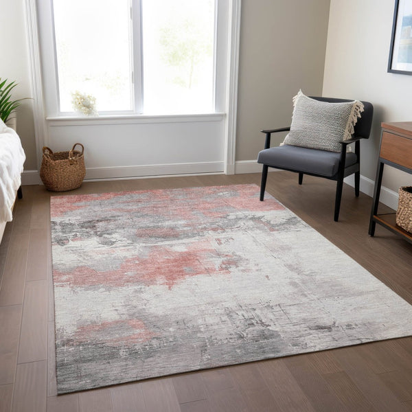 HomeRoots 5' Coral and Gray Abstract Area Rug - Stylish, Washable, Durable for Indoor and Outdoor Spaces 9' X 12' 617720