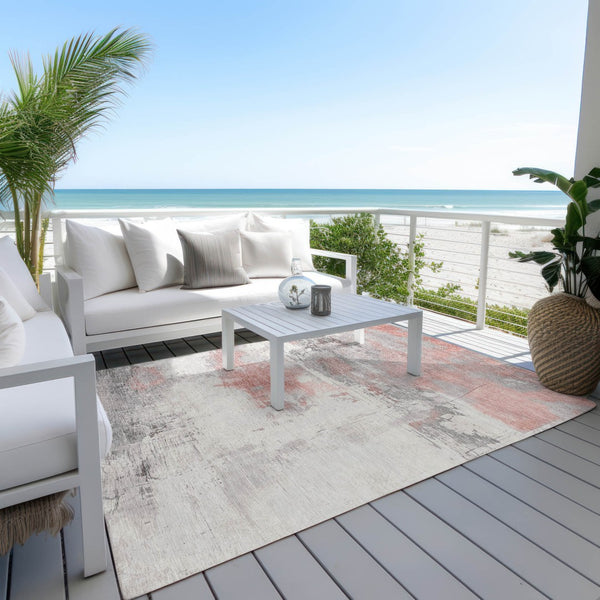 HomeRoots 5' Coral and Gray Abstract Area Rug - Stylish, Washable, Durable for Indoor and Outdoor Spaces 10' X 14' 617721