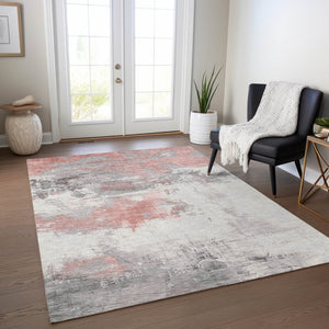 HomeRoots 5' Coral and Gray Abstract Area Rug - Stylish, Washable, Durable for Indoor and Outdoor Spaces 10' X 14' 617721