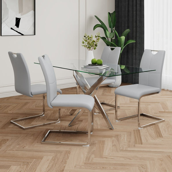 English Elm Modern Faux Leather Dining Side Chairs with Chrome Legs Ergonomic Set of 2 Grey+Silver W210127288