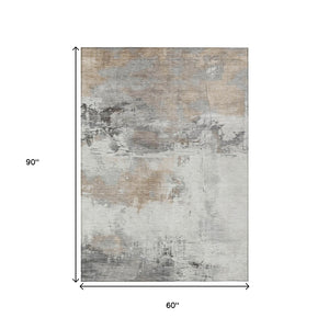 HomeRoots 5' Abstract Ivory and Gray Washable Area Rug for Indoor and Outdoor Use, Durable and Stylish Design 5' X 8' 617735
