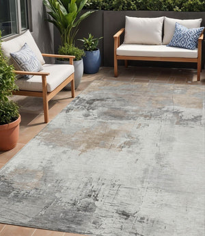 HomeRoots 5' Abstract Ivory and Gray Washable Area Rug for Indoor and Outdoor Use, Durable and Stylish Design 5' X 8' 617735