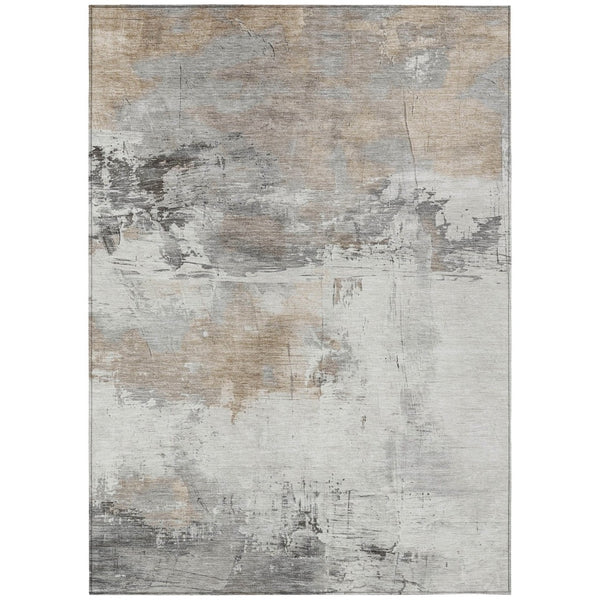 HomeRoots 5' Abstract Ivory and Gray Washable Area Rug for Indoor and Outdoor Use, Durable and Stylish Design 5' X 8' 617735