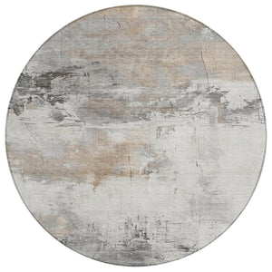 HomeRoots 5' Abstract Ivory and Gray Washable Area Rug for Indoor and Outdoor Use, Durable and Stylish Design 8' Round 617736