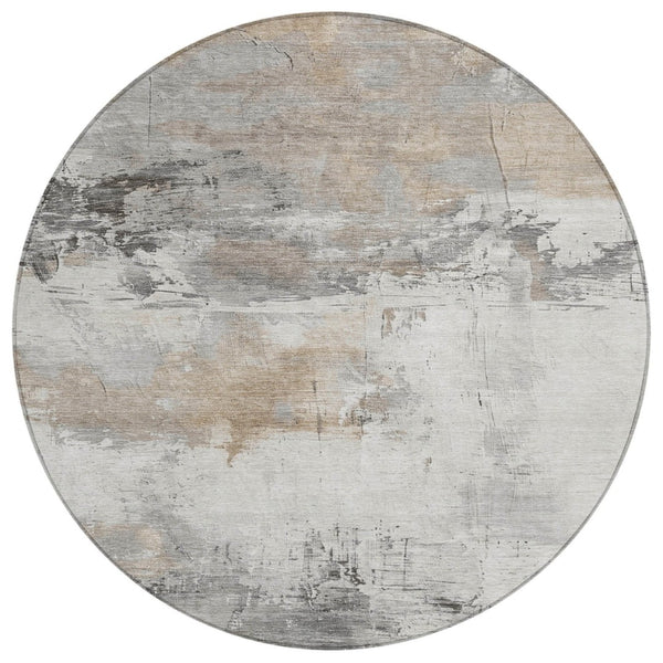 HomeRoots 5' Abstract Ivory and Gray Washable Area Rug for Indoor and Outdoor Use, Durable and Stylish Design 8' Round 617736