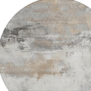 HomeRoots 5' Abstract Ivory and Gray Washable Area Rug for Indoor and Outdoor Use, Durable and Stylish Design 8' Round 617736