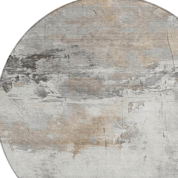 HomeRoots 5' Abstract Ivory and Gray Washable Area Rug for Indoor and Outdoor Use, Durable and Stylish Design 8' Round 617736