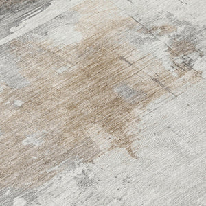 HomeRoots 5' Abstract Ivory and Gray Washable Area Rug for Indoor and Outdoor Use, Durable and Stylish Design 8' Round 617736