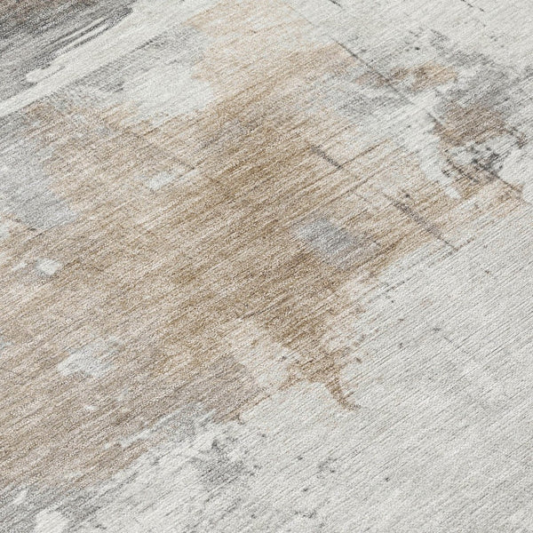 HomeRoots 5' Abstract Ivory and Gray Washable Area Rug for Indoor and Outdoor Use, Durable and Stylish Design 8' Round 617736