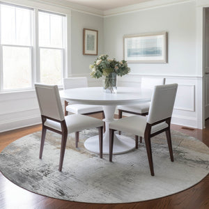 HomeRoots 5' Abstract Ivory and Gray Washable Area Rug for Indoor and Outdoor Use, Durable and Stylish Design 8' Round 617736