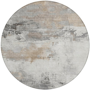 HomeRoots 5' Abstract Ivory and Gray Washable Area Rug for Indoor and Outdoor Use, Durable and Stylish Design 8' Round 617736
