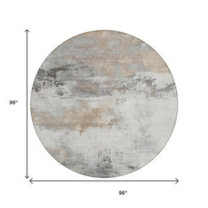 HomeRoots 5' Abstract Ivory and Gray Washable Area Rug for Indoor and Outdoor Use, Durable and Stylish Design 8' Round 617736
