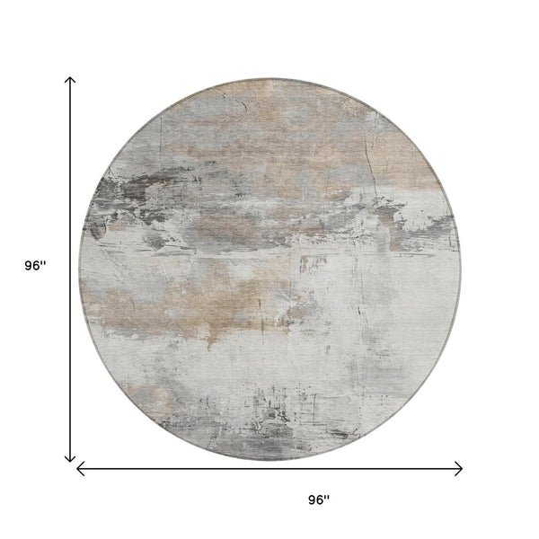 HomeRoots 5' Abstract Ivory and Gray Washable Area Rug for Indoor and Outdoor Use, Durable and Stylish Design 8' Round 617736