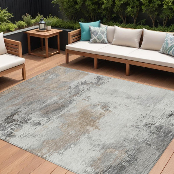 HomeRoots 5' Abstract Ivory and Gray Washable Area Rug for Indoor and Outdoor Use, Durable and Stylish Design 9' X 12' 617738