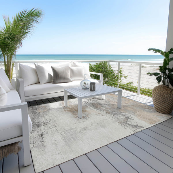 HomeRoots 5' Abstract Ivory and Gray Washable Area Rug for Indoor and Outdoor Use, Durable and Stylish Design 9' X 12' 617738