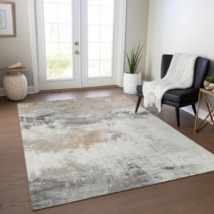 HomeRoots 5' Abstract Ivory and Gray Washable Area Rug for Indoor and Outdoor Use, Durable and Stylish Design 10' X 14' 617739