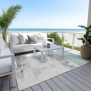 HomeRoots 5' Teal Blue and Gray Abstract Area Rug - Modern, Washable Indoor-Outdoor Design for Versatile Spaces 5' X 8' 617741
